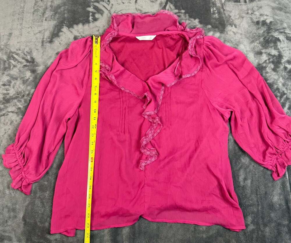 Women’s LC Lauren Conrad Ruffle Front Blouse Size OX Pinkish/red 3/4 Sleeve#100